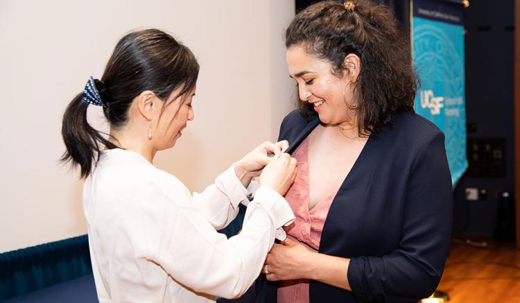 During the ceremony, students receive the nursing pin from a nurse of their choosing.