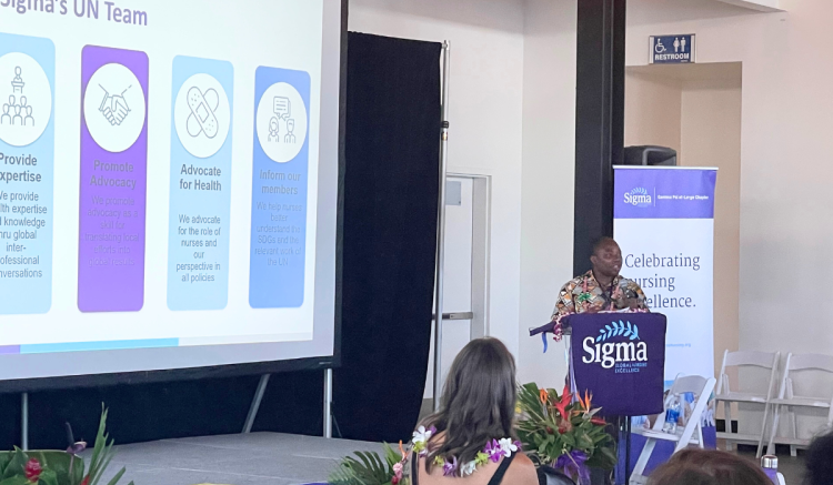 Jerry John Ouner, associate professor, delivered the keynote address at the Sigma Region 1 Conference, "Nursing Leadership: Aligning with Sustainable Development Goals for Global Health." Jerry John Ouner, associate professor, delivered the keynote address at the Sigma Region 1 Conference, "Nursing Leadership: Aligning with Sustainable Development Goals for Global Health."