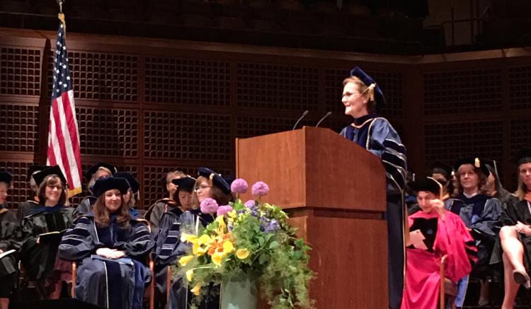 Interim Dean Sandra Weiss addresses the group.