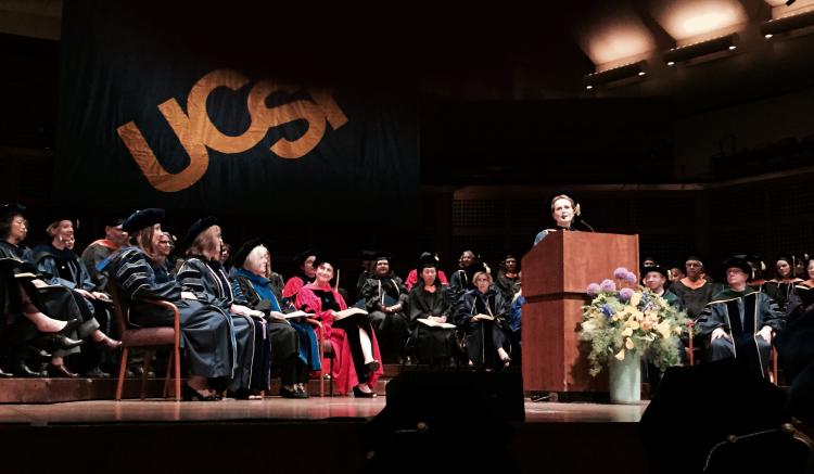 Interim Dean Sandra Weiss addresses the group.