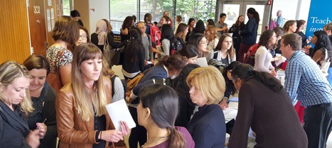 Crowd gathering in HSW lobby area to mingle with recruiters and representatives