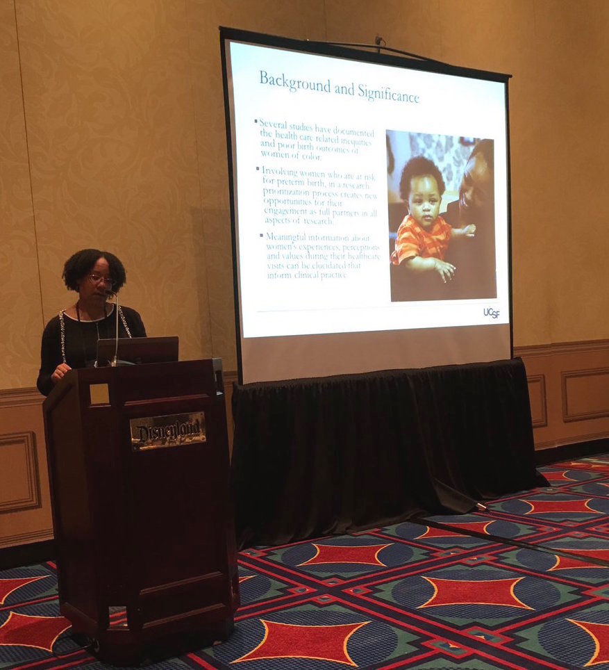 Dr. Monica McLemore presents on the experiences of women at risk for prematurity. Image courtesy of UCLA PhD candidate Tiffany Montgomery.