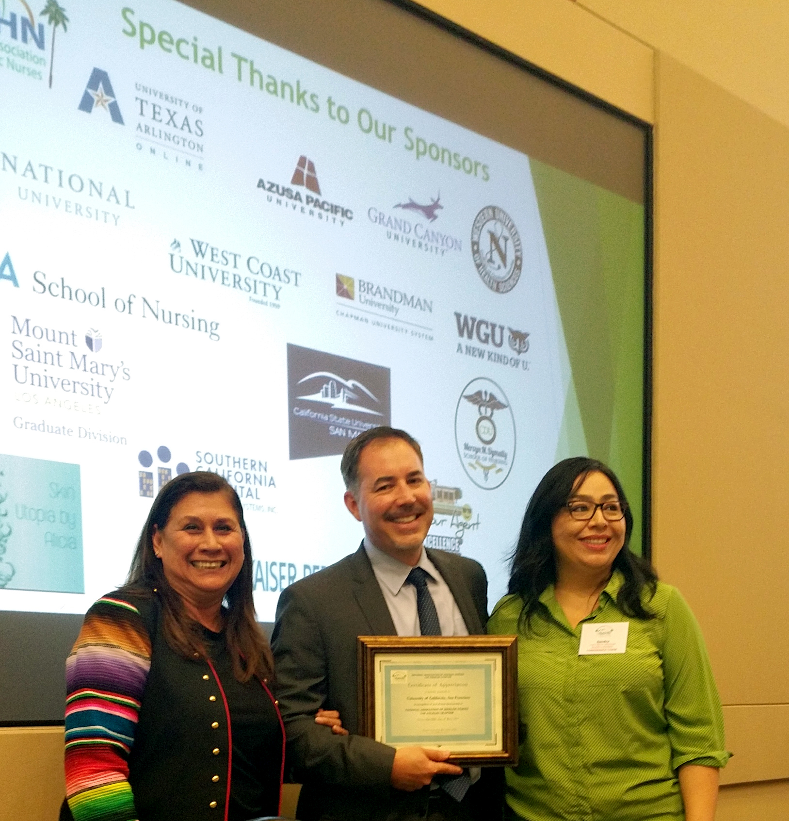 (Left to right) NAHN Los Angeles Treasurer Angie Millan, UCSF School of Nursing Director of Outreach and Recruitment Sergio Saenz, and NAHN Los Angeles Board Member Sandra Villarreal.