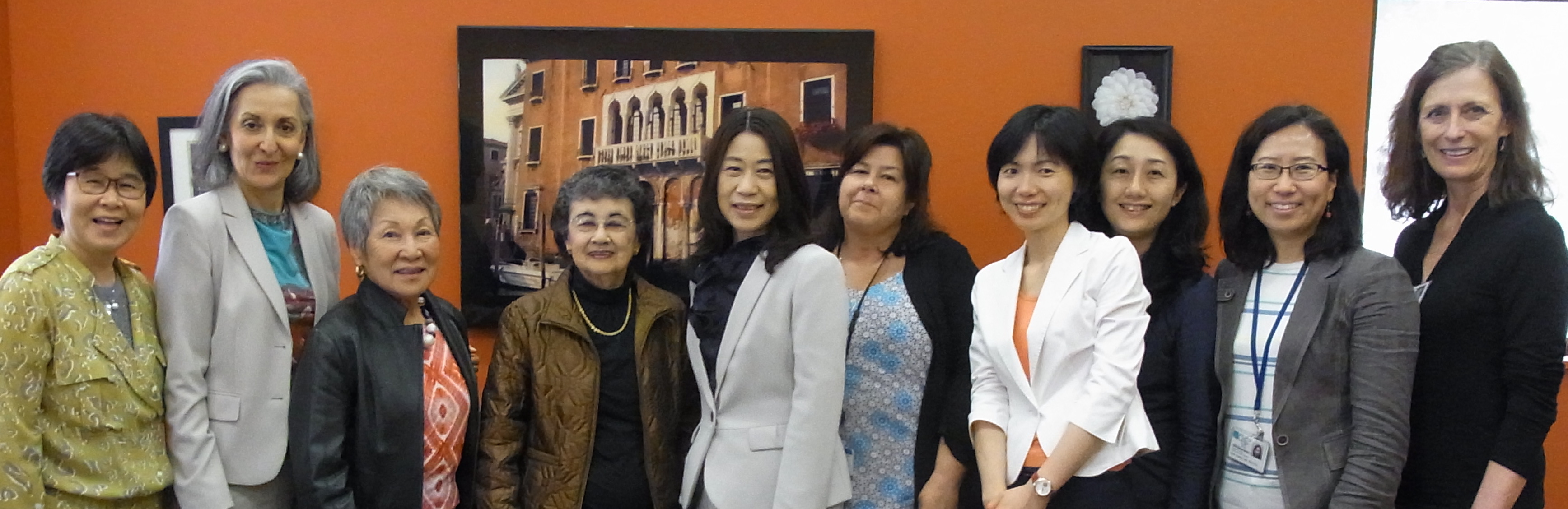 CHS Faculty, Professors Emeriti, and delegation from Japan stand for a group photo.