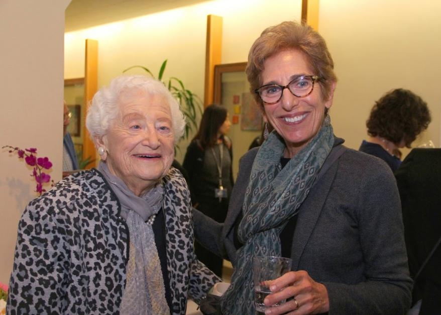 Professors Emerita Dorothy Rice and Sharon Kaufman at the Institute for Health &amp; Aging 30th&nbsp;Anniversary Celebration on November 9, 2015.