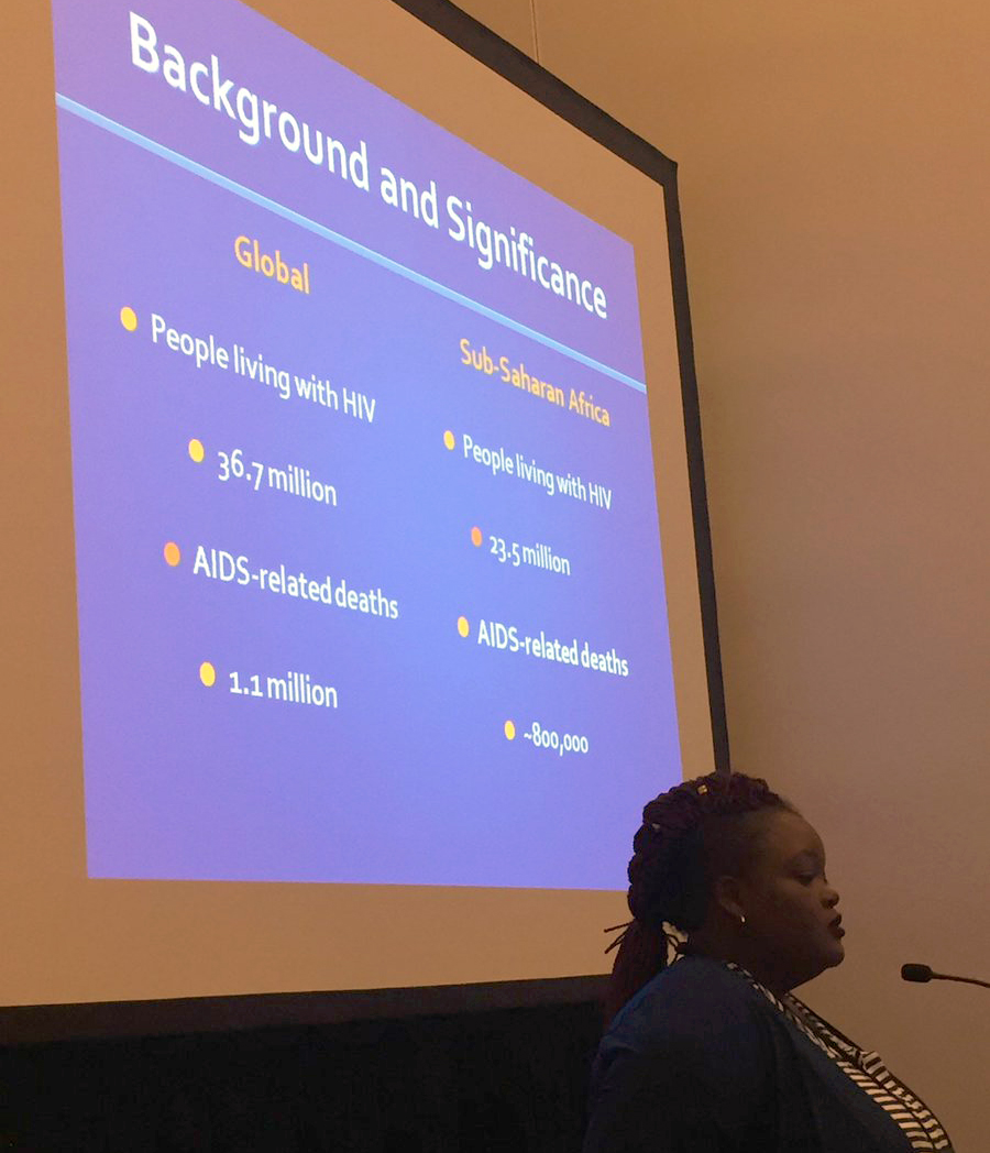 From Twitter: Schola Matovu addresses the plight of grandparent caregivers of children affected by HIV in Uganda. #wincon50 @UCSFNurse.