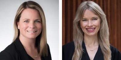 Collage of two headshots: Kay Burke on left, Ashley Moore on right.