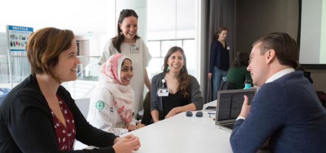 From left: Darcy Stanley, midwifery student; Meher Raza, visiting medical student; Kim Dau, certified nurse-midwife; Kathleen Reutter, midwifery student; David Klein, OB-GYN resident (photos by Elisabeth Fall)