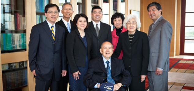 From left:  Gordon Lee (Dentistry), Joseph Chan (Pharmacy), Carolyn Lee (Nursing), Alan Chan (Medicine), Gaing W. Chan (Medicine), Cecelia Chan, Lily Chan, Martin Chan (Dentistry)  