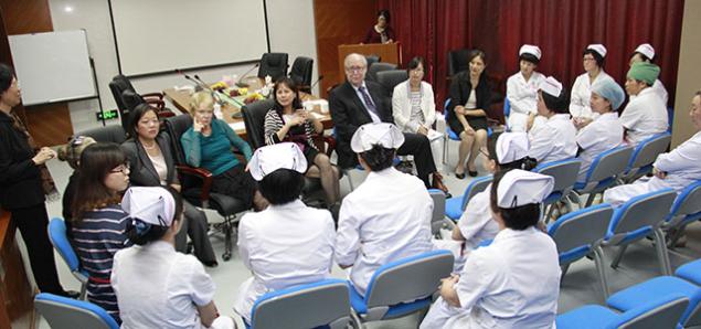 UC San Francisco School of Nursing faculty meet with nursing leaders at Shantou University Medical College Affiliated Cancer Hospital.