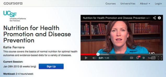 The landing page of the course “Nutrition for Health Promotion and Disease Prevention.”
