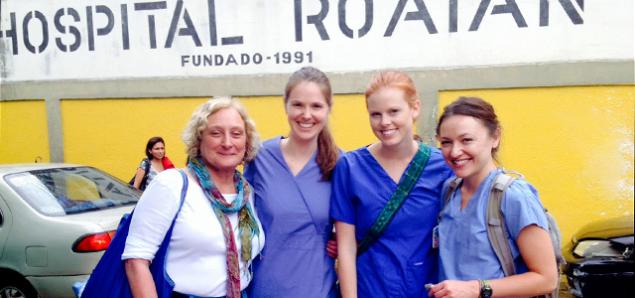 From left: Mary Lynch, Ella Harris, Nichole Mosher and Ashley Ramirez at the Public Hospital Roatán in Honduras