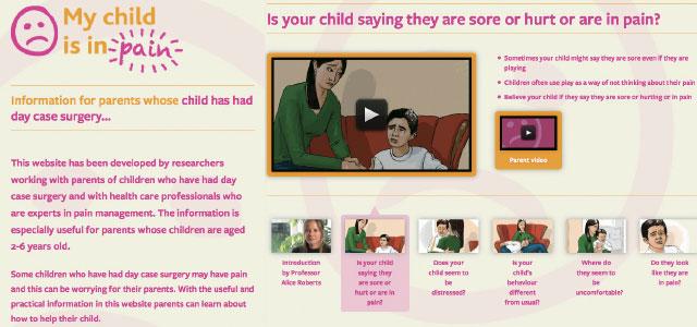 Screenshot of "My Child Is in Pain" website homepage.