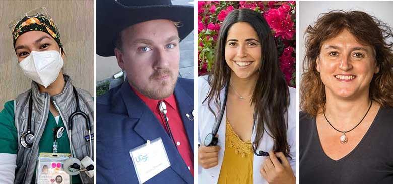 From left, School of Nursing student Diana Alegre, ICU nurse Jason Bloomer, student Gal Haroush and assistant professor Elena Portacolone. 