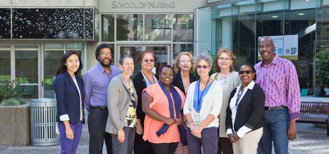 Members of UC San Francisco School of Nursing’s Diversity in Action Committee, from left to right: Hannah Jang, Howard Pinderhughes, Teresa Scherzer, Linda Sawyer, Schola Matovu, Susan Kools, Erica Monasterio, Audrey Lyndon, Linda Gregory, Austin Nation  (photos by Elisabeth Fall)