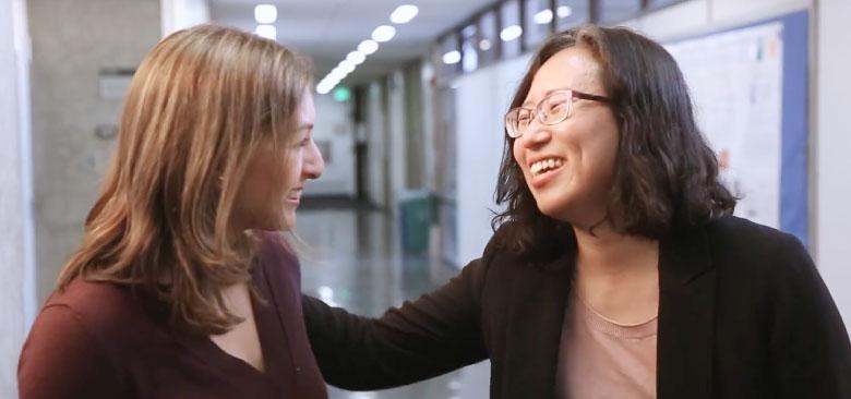 Victoria Flores (left) with her academic advisor, Soo-Jeong Lee (video and still by Elisabeth Fall)