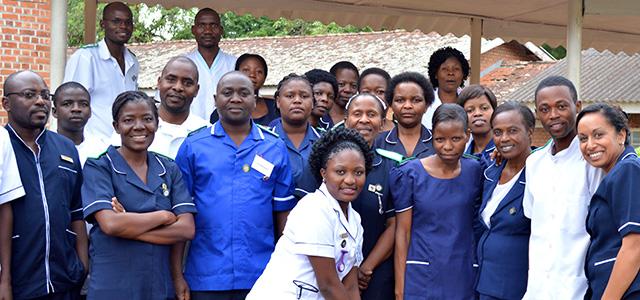 Melanie Perera (far right) with nurse educators from colleges all over Malawi following a clinical teaching training planned in collaboration with Kamuzu College of Nursing and GAIA