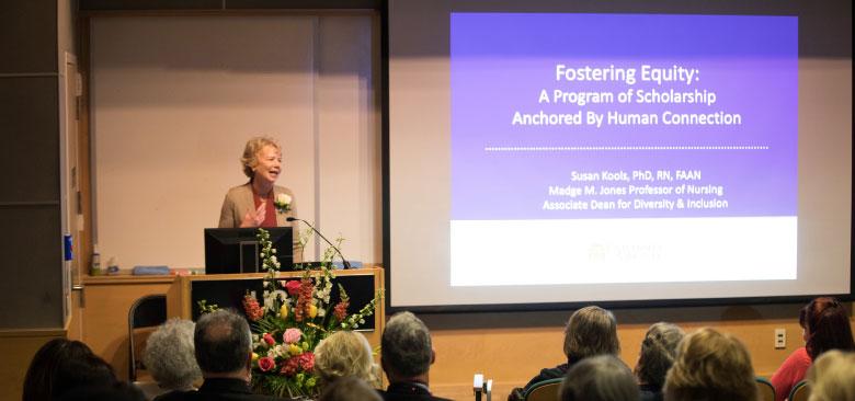 Susan Kools' lecture covered her program of research and her work to increase diversity and equity in nursing education (photos by Elisabeth Fall).