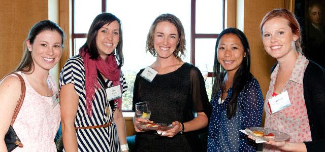 UCSF School of Nursing students (left to right, Maria Spadaro ’15, Evan Brown ’14, Kortney Parman ’14, Elda Kong ’14, Nichole Mosher ’14) attend the Dean’s Donor and Scholarship Reception. View the slideshow to see other attendees and read their thoughts about the School. (Photos by Elisabeth Fall)