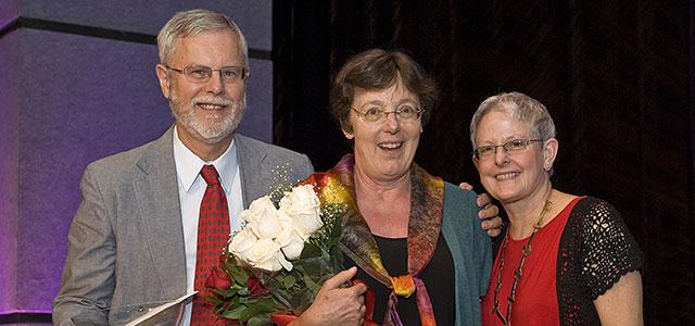 Tekoa King (center) with her husband, William Fawley, and former ACNM President Holly Powell Kennedy. (photo by Robert Levy).