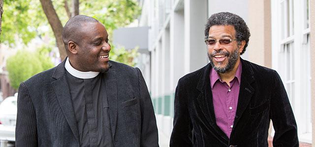 Pastor Michael McBride and Howard Pinderhughes in Berkeley (photos by Elisabeth Fall)