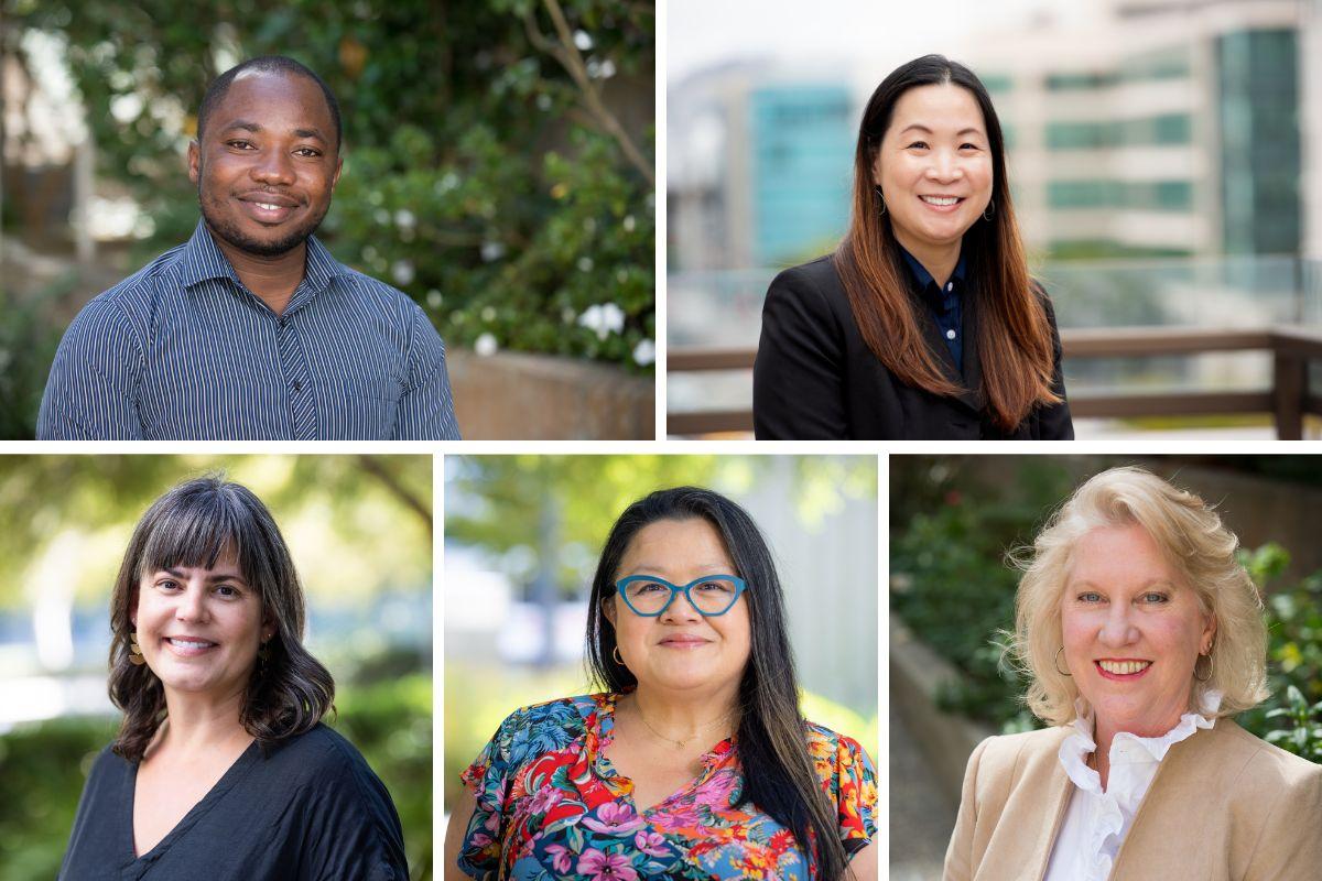 A collage of five headshots; From top left, clockwise: Jerry John Ouner, Van Park, Michele Pelter, Glenda Baguso, and Elena Flowers