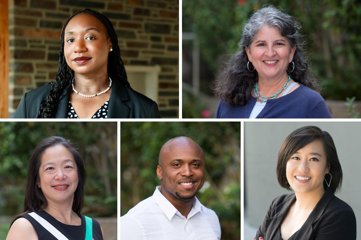 Collage of five portraits: Ifeyinwa Asiodu, Mica Estrada, Angel Kuo, Orlando Harris, Jarmin Yeh. 