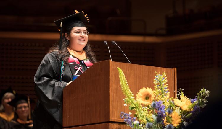 Denisse Porter, Master of Science nursing student, delivered one of the student addresses.