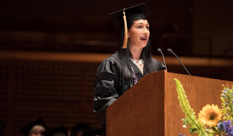 Michelle Stephens, Doctor of Philosophy in Nursing student, delivered one of the student addresses.