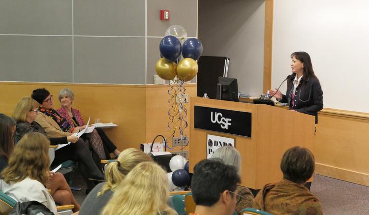 Jyu-Lin Chen, director of the DNP program, welcomes faculty, staff, graduates and their families to the DNP closing ceremony.