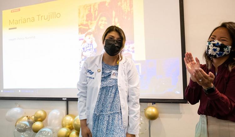 Students in the School of Nursing’s MEPN Program celebrated the completion of their first year at an in-person Pinning Celebration. 