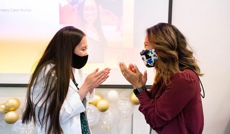 Students in the School of Nursing’s MEPN Program celebrated the completion of their first year at an in-person Pinning Celebration. 