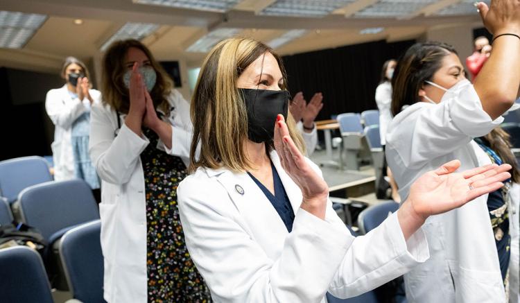 Students in the School of Nursing’s MEPN Program celebrated the completion of their first year at an in-person Pinning Celebration. 