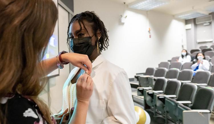 Students in the School of Nursing’s MEPN Program celebrated the completion of their first year at an in-person Pinning Celebration. 