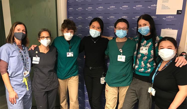 Pictured are School of Nursing faculty, students and staff (left to right): Carrie McFarland, Lisa Mihaly, Caroline Devany, Yeun Scarlet Hur, Manying Sun, Amanda Washington and Penny Lorenzo.