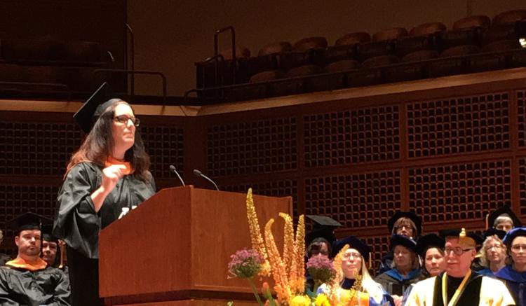Alana Rothman, Master of Science in Nursing Student, delivers the second student address.