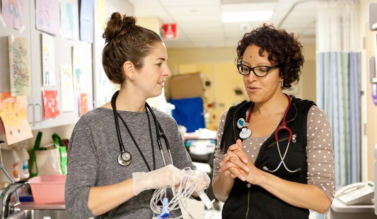 Student (left) with clinical instructor Ebony Parker at Children’s Hospital Oakland