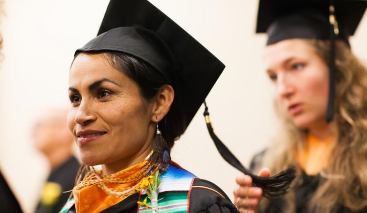 student waits to walk