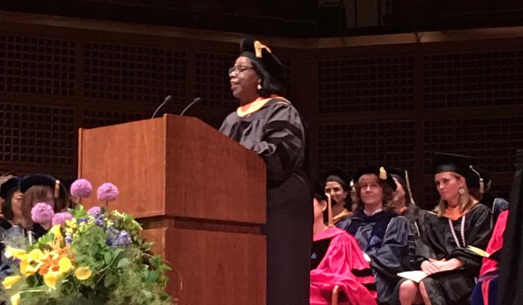 Commencement address from President and Senior Vice President UCSF Health Sheila Antrum.