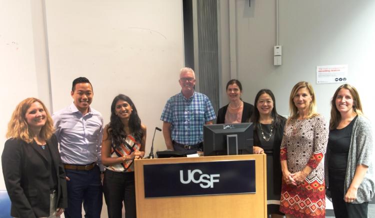 Group photo from panel at career fair (left to right) Korinne Van Keuren-Parent, Joe Lee, Raji, Mitch Erickson, et al