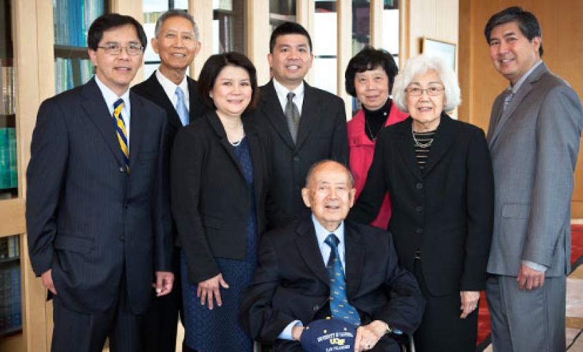 From left:  Gordon Lee (Dentistry), Joseph Chan (Pharmacy), Carolyn Lee (Nursing), Alan Chan (Medicine), Gaing W. Chan (Medicine), Cecelia Chan, Lily Chan, Martin Chan (Dentistry)  