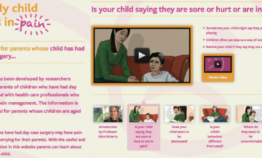 Screenshot of "My Child Is in Pain" website homepage.