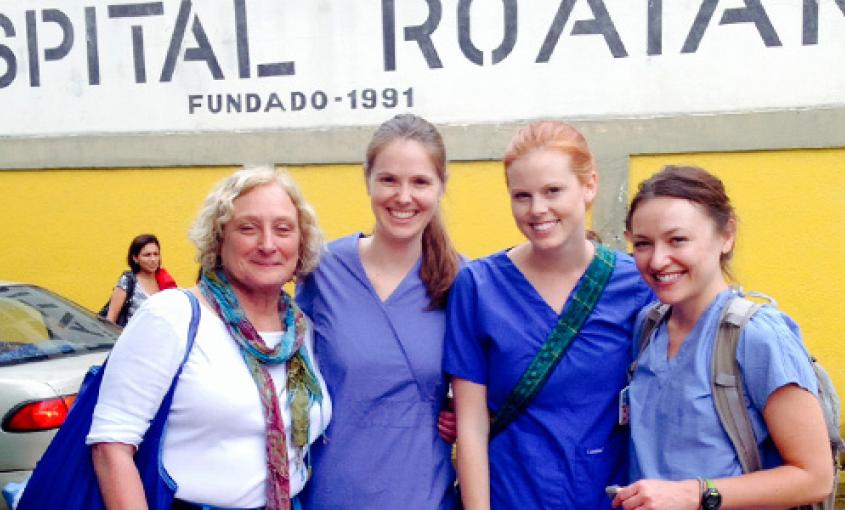 From left: Mary Lynch, Ella Harris, Nichole Mosher and Ashley Ramirez at the Public Hospital Roatán in Honduras