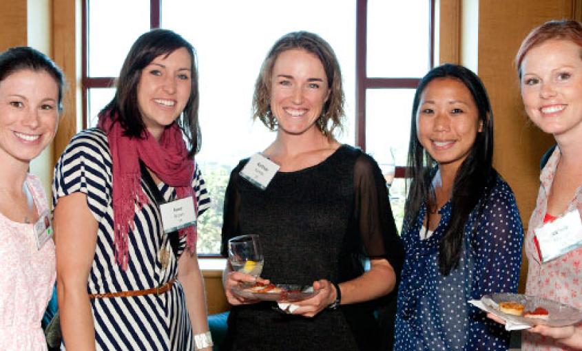 UCSF School of Nursing students (left to right, Maria Spadaro ’15, Evan Brown ’14, Kortney Parman ’14, Elda Kong ’14, Nichole Mosher ’14) attend the Dean’s Donor and Scholarship Reception. View the slideshow to see other attendees and read their thoughts about the School. (Photos by Elisabeth Fall)