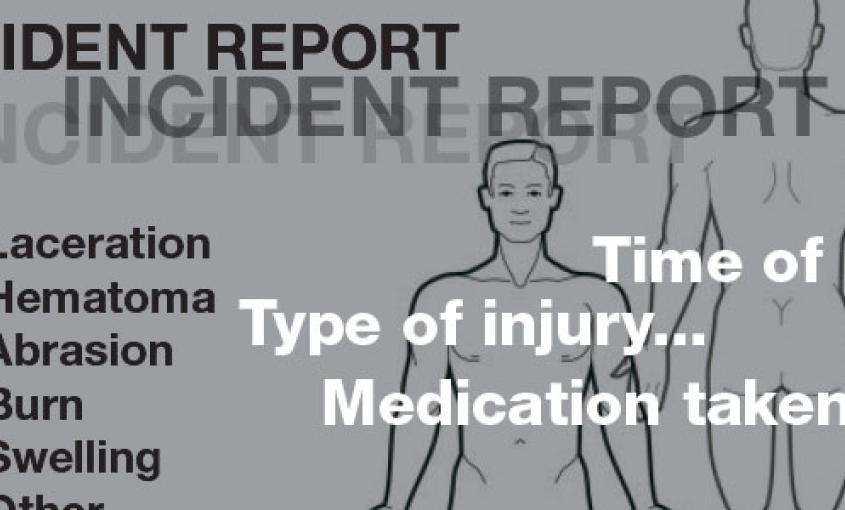 Sketch of human body with the words "Incident Report"
