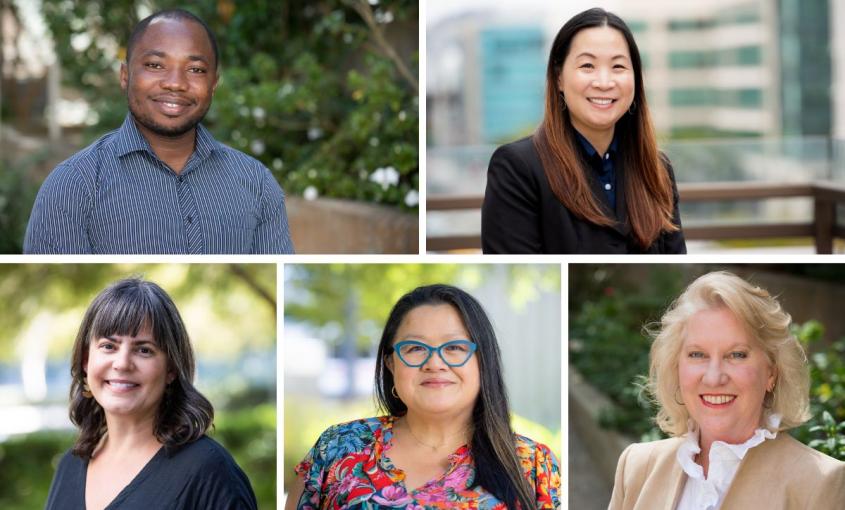 A collage of five headshots; From top left, clockwise: Jerry John Ouner, Van Park, Michele Pelter, Glenda Baguso, and Elena Flowers